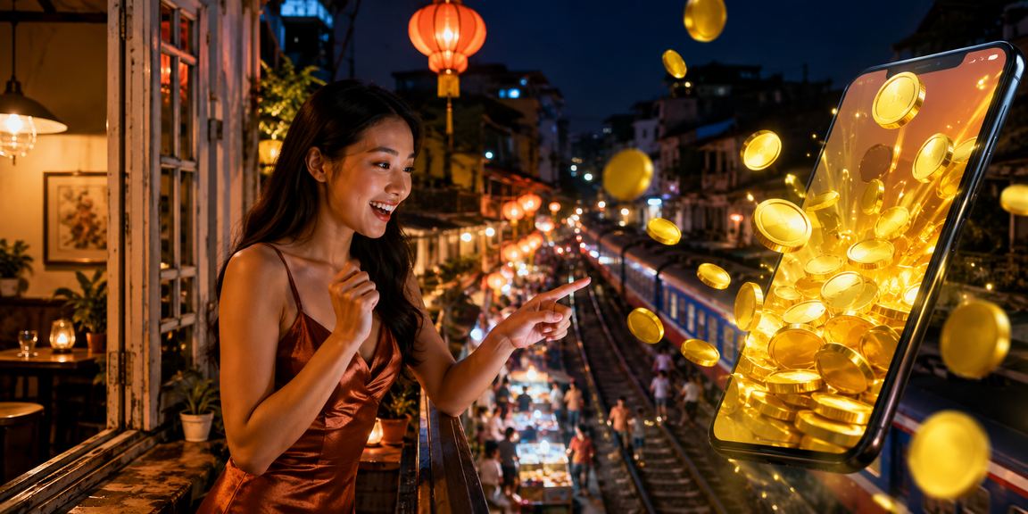 Người dùng Hà Nội truy cập casino trên điện thoại tại quán cà phê buổi sáng