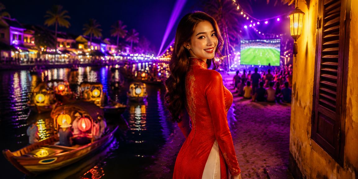 Người xem cá cược bóng đá tại phố cổ Hội An trong trang phục áo dài
