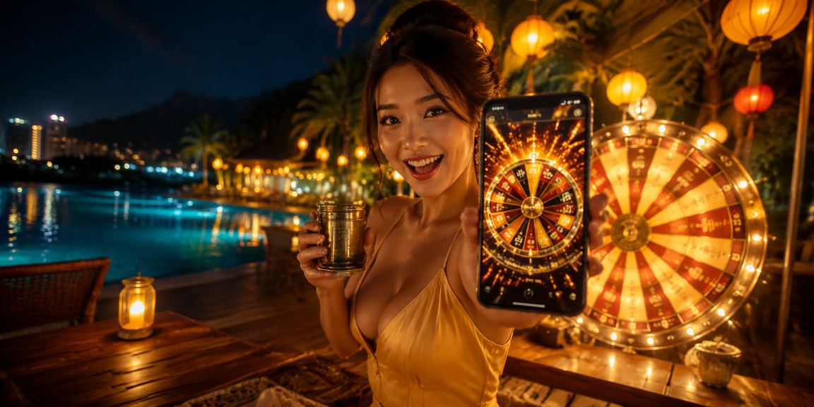 Người chơi trải nghiệm roulette trong không gian cà phê tại Hội An